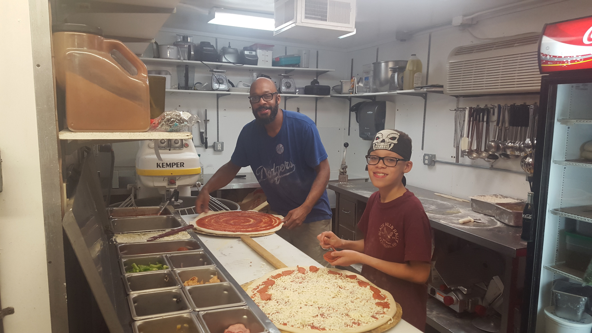 My son and I making pizza in South Dakota